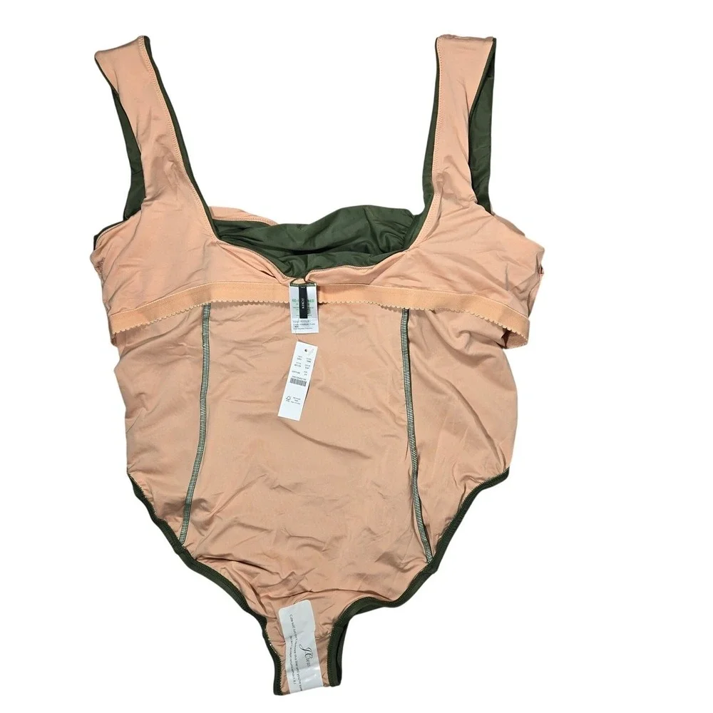 J. Crew Ruched squareneck one-piece in‎ Safari Green 24 NWT